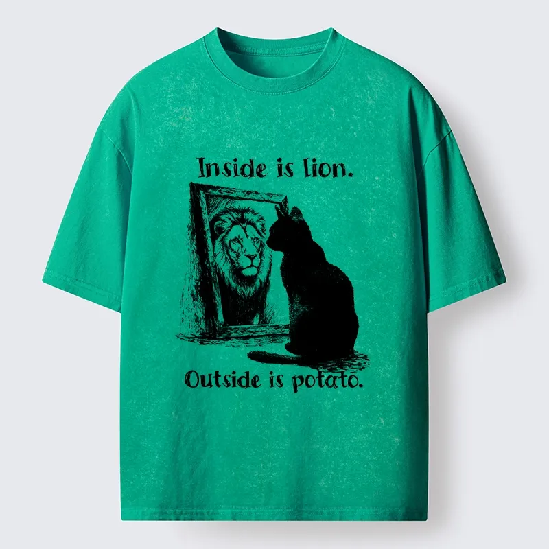 Tokyo-Tiger Cat Meme Inner Lion Outer Potato Washed T-Shirt