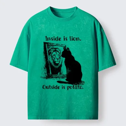 Tokyo-Tiger Cat Meme Inner Lion Outer Potato Washed T-Shirt