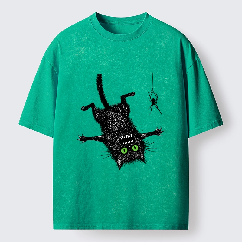 Tokyo-Tiger Scared Cat Vs Spider Prank Washed T-Shirt