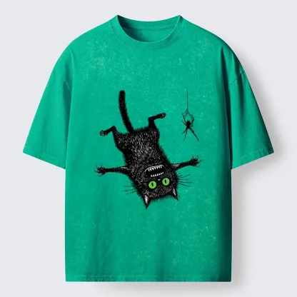 Tokyo-Tiger Scared Cat Vs Spider Prank Washed T-Shirt