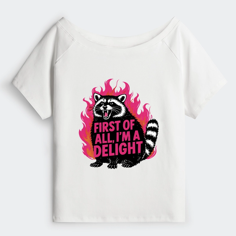 Tokyo-Tiger Angry Raccoon Funny Off Shoulder T-Shirt