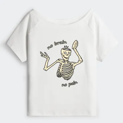Tokyo-Tiger Skeletons Feel No Pain Off Shoulder T-Shirt