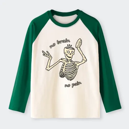 Tokyo-Tiger Skeletons Feel No Pain Raglan Long Sleeve T-shirt