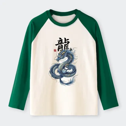 Tokyo-Tiger Mythic Blue Dragon Raglan Long Sleeve T-shirt