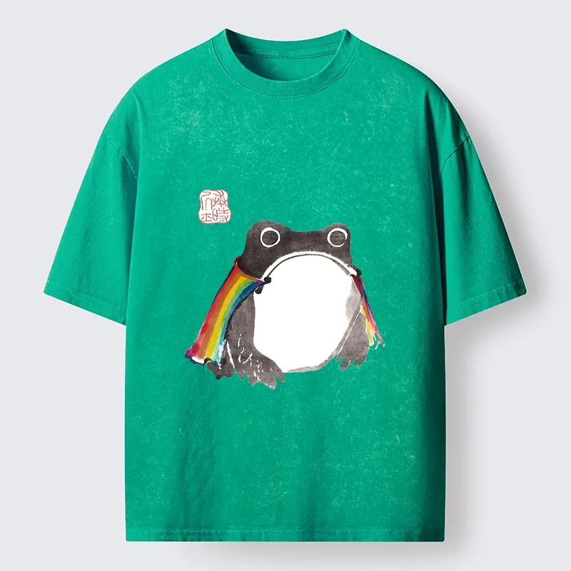 Tokyo-Tiger Pride Frog Cheerful Vibe Washed T-Shirt 