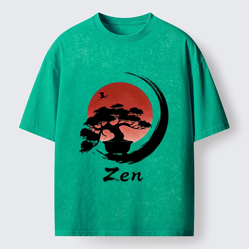 Tokyo-Tiger Zen Bonsai Peaceful Retreat Washed T-Shirt