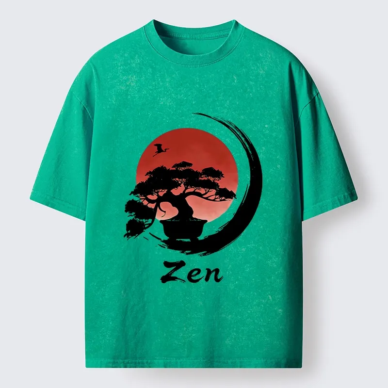 Tokyo-Tiger Zen Bonsai Peaceful Retreat Washed T-Shirt