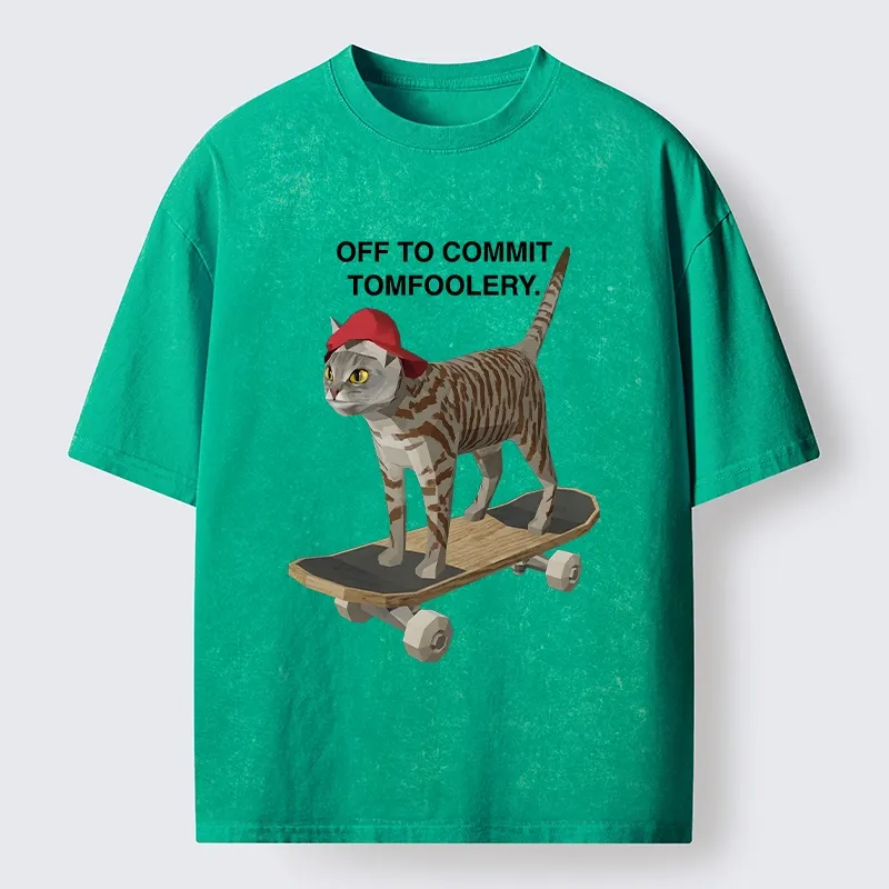 Tokyo-Tiger Skateboarding Cat Funny Meme Washed T-Shirt