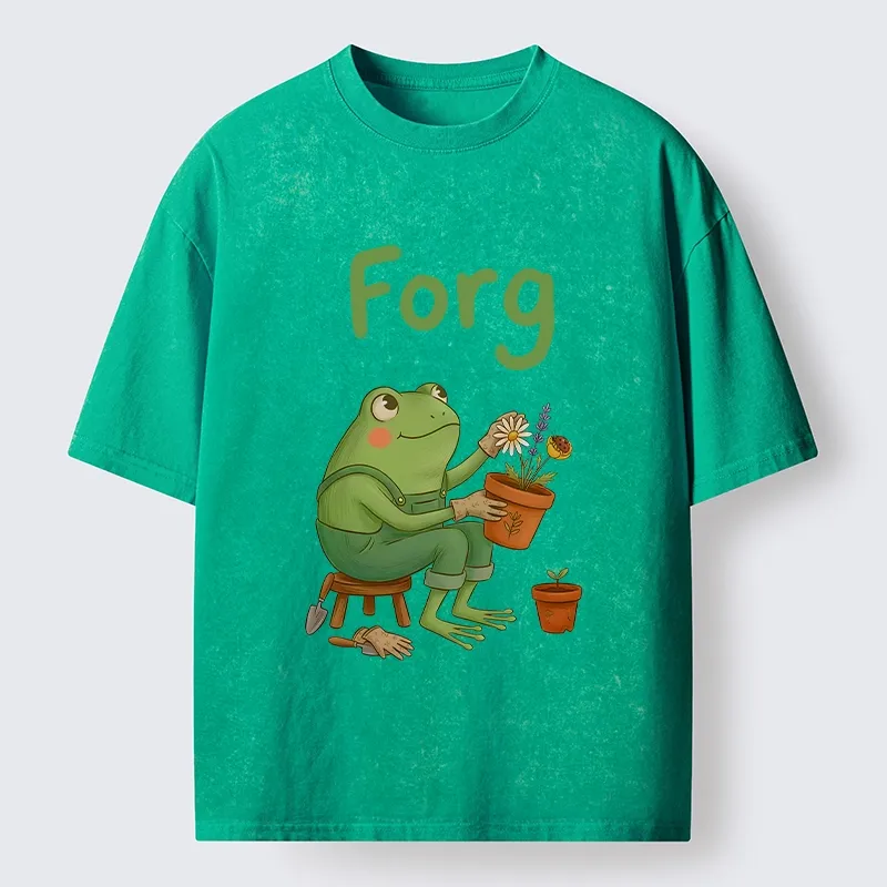 Tokyo-Tiger Cute Frog Gardening Meme Washed T-Shirt
