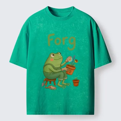 Tokyo-Tiger Cute Frog Gardening Meme Washed T-Shirt