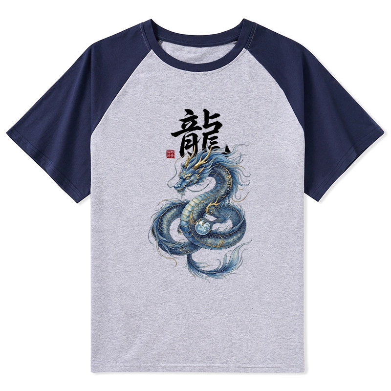 Tokyo-Tiger Mythic Blue Dragon Raglan T-shirt Sale
