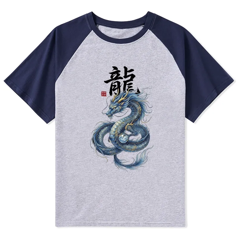 Tokyo-Tiger Mythic Blue Dragon Raglan T-shirt