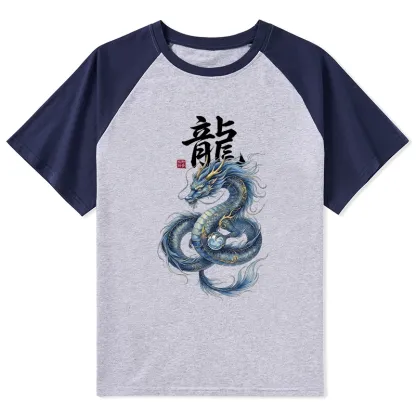 Tokyo-Tiger Mythic Blue Dragon Raglan T-shirt