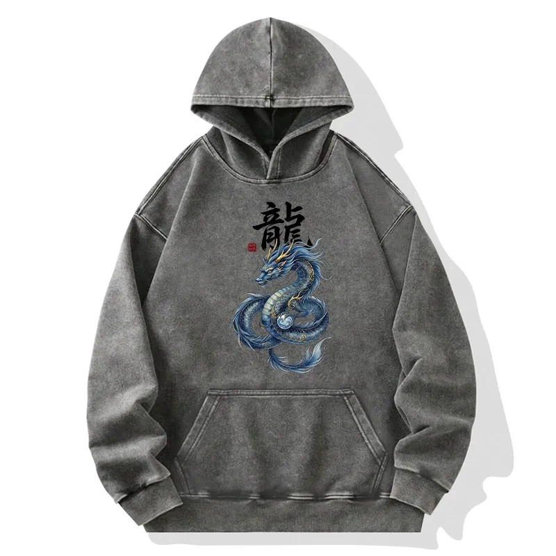 Tokyo-Tiger Mythic Blue Dragon Washed Hoodie
