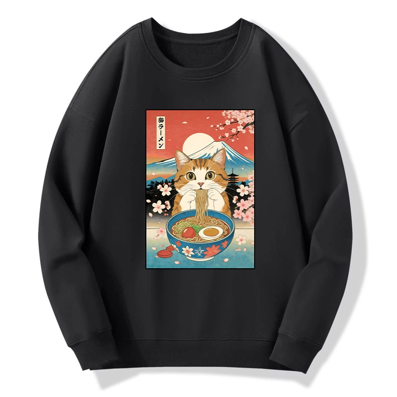 Tokyo-Tiger Funny Orange Cat Eating Ramen Japan Classic Sweatshirt