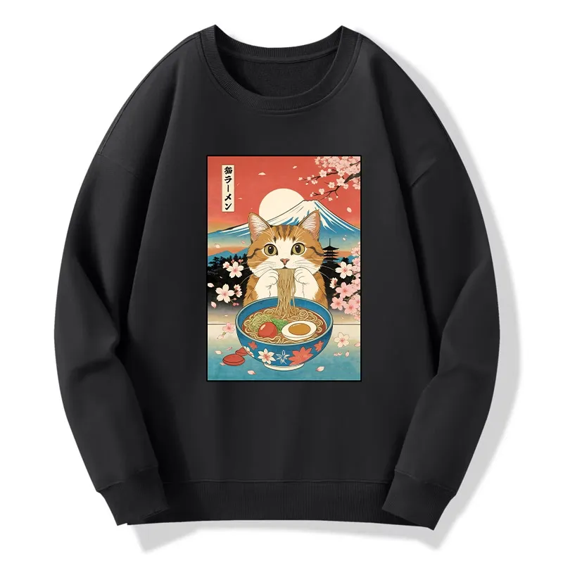 Tokyo-Tiger Funny Orange Cat Eating Ramen Japan Classic Sweatshirt
