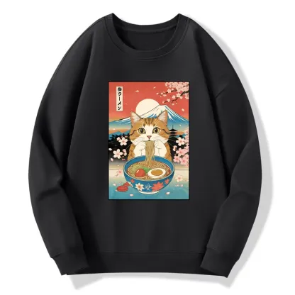 Tokyo-Tiger Funny Orange Cat Eating Ramen Japan Classic Sweatshirt