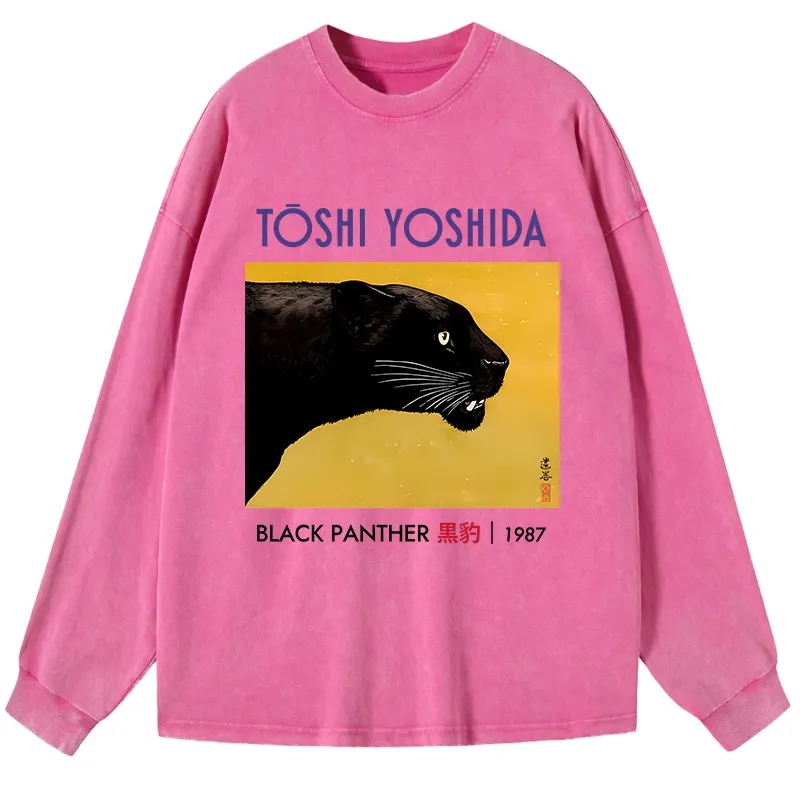 Tokyo-Tiger Black Panther Washed Long Sleeve T-Shirt