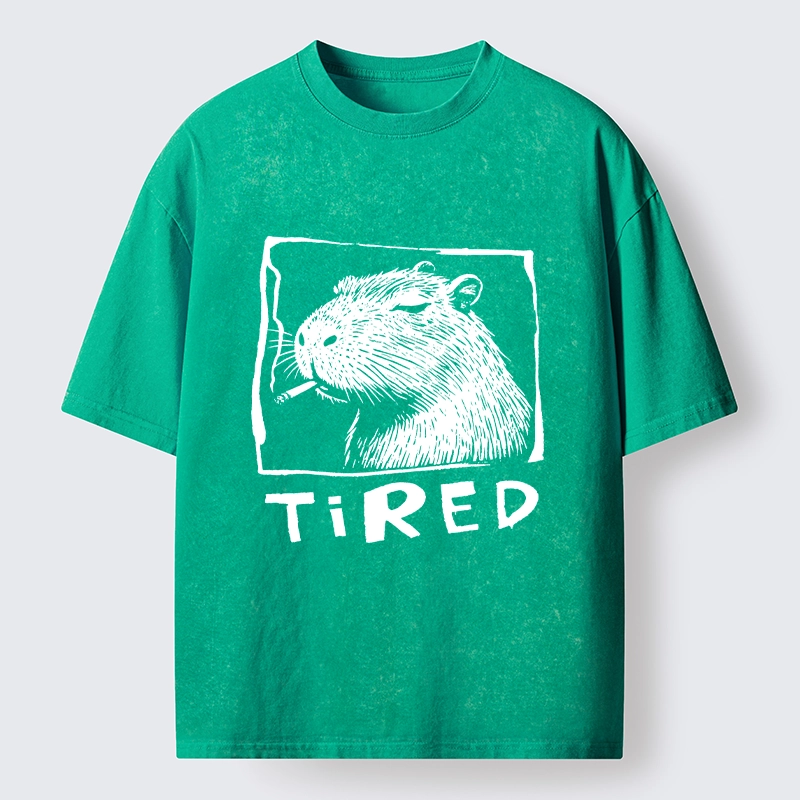Tokyo-Tiger Tired Life Funny Capybara Art Washed T-Shirt