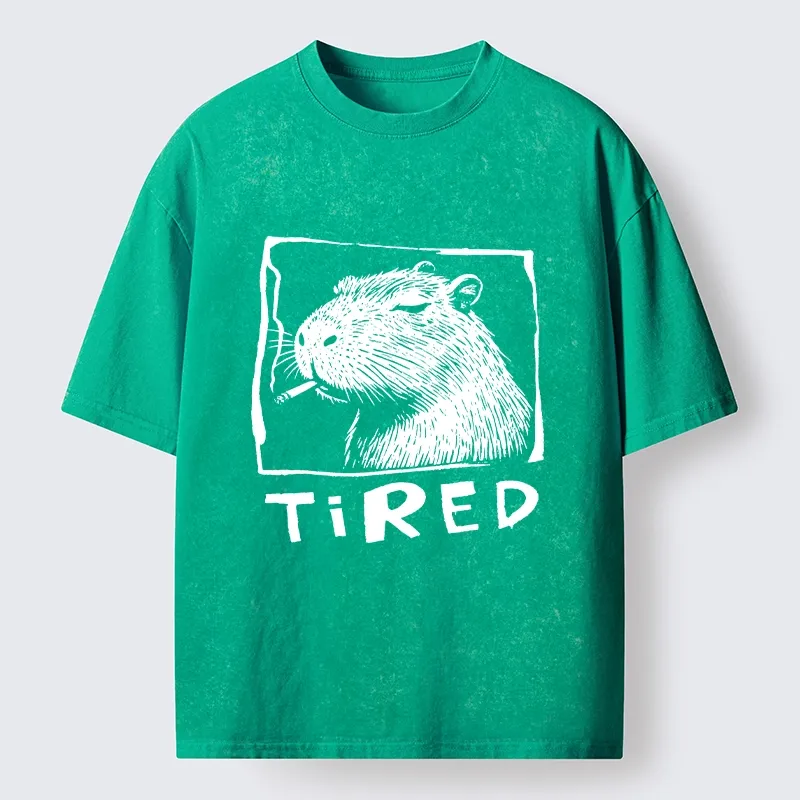 Tokyo-Tiger Tired Life Funny Capybara Art Washed T-Shirt