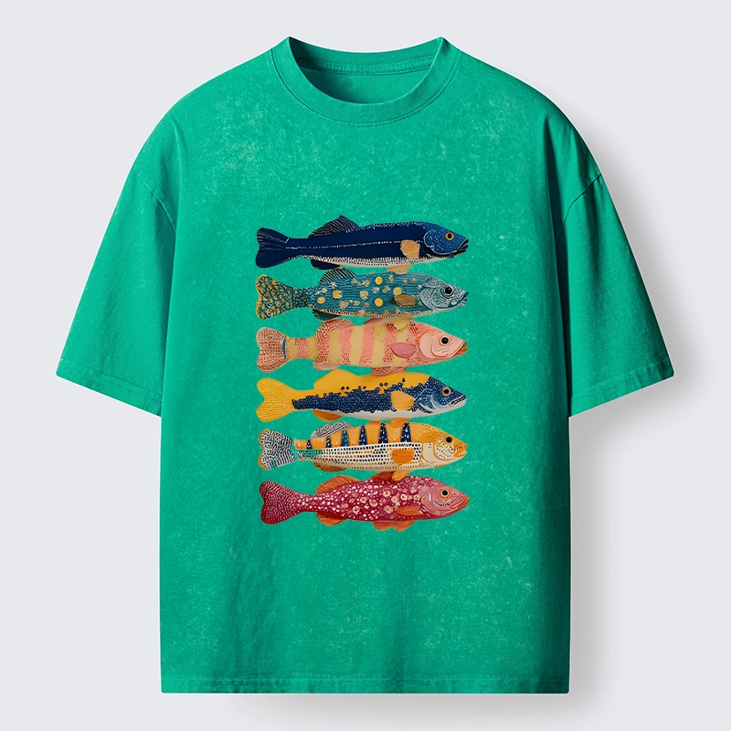 Tokyo-Tiger Colorful Fish Art Collection Washed T-Shirt