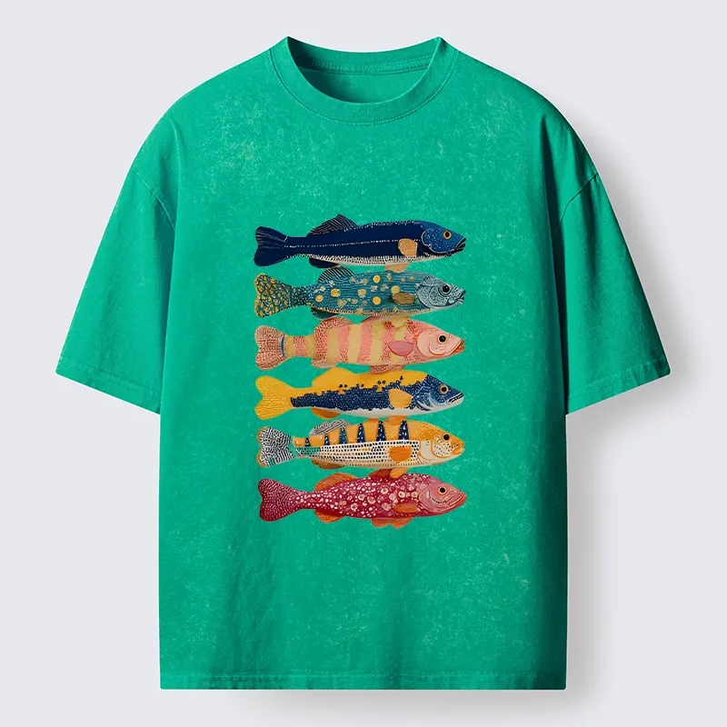 Tokyo-Tiger Colorful Fish Art Collection Washed T-Shirt