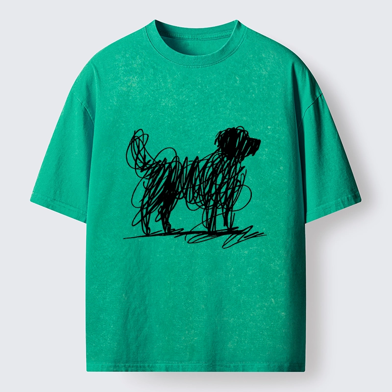Tokyo-Tiger Scribble Dog Art Funny Vibe Washed T-Shirt