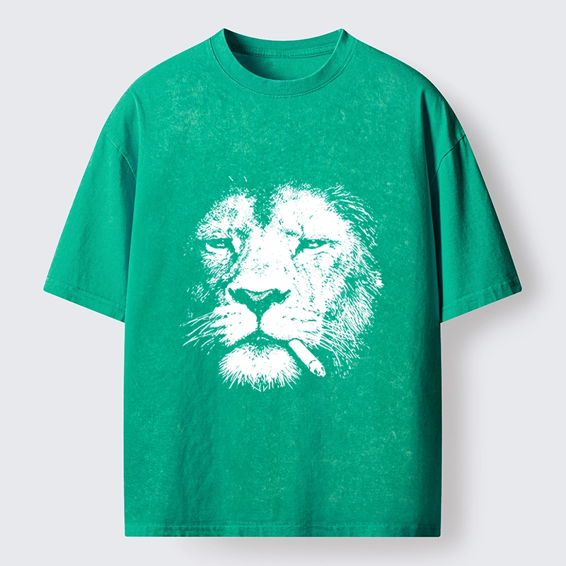 Tokyo-Tiger Tired Lion Funny Smoking Washed T-Shirt