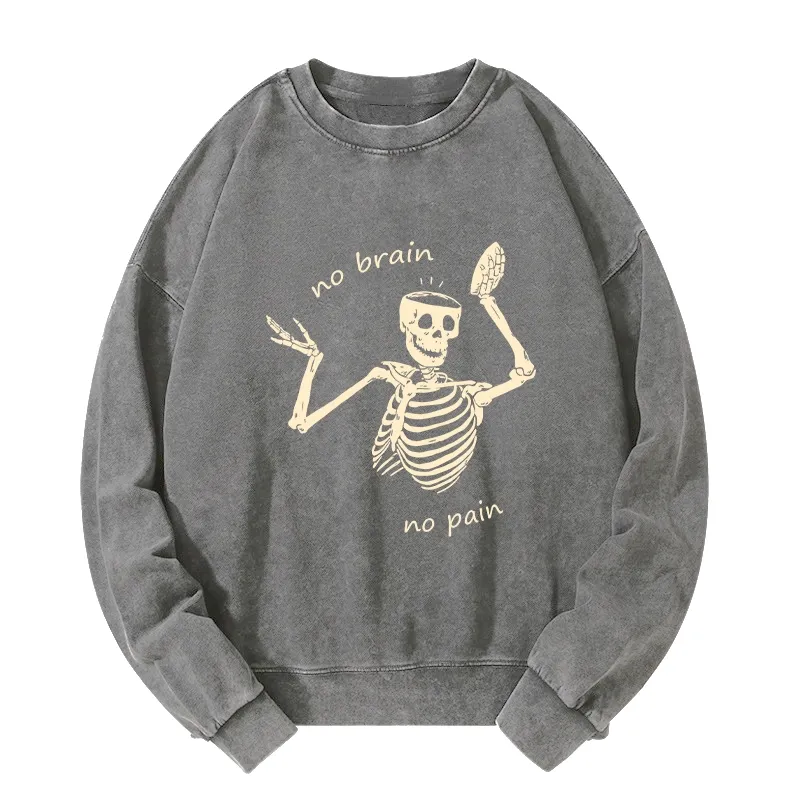 Tokyo-Tiger Skeletons Feel No Pain Washed Sweatshirt