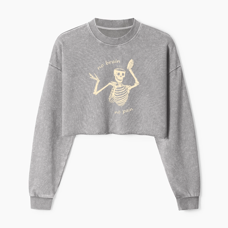 Tokyo-Tiger Skeletons Feel No Pain Washed Crop Sweatshirt