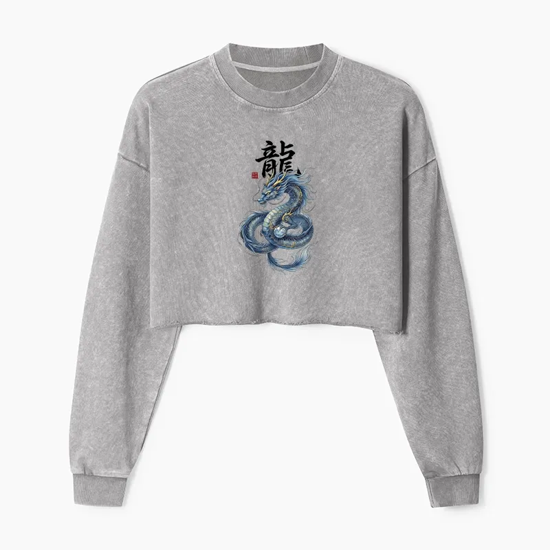 Tokyo-Tiger Mythic Blue Dragon Washed Crop Sweatshirt