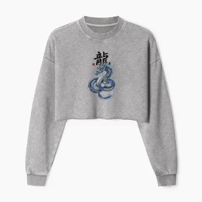Tokyo-Tiger Mythic Blue Dragon Washed Crop Sweatshirt