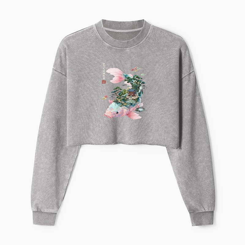 Tokyo-Tiger Journey Of The Flowing Koi Washed Crop Sweatshirt