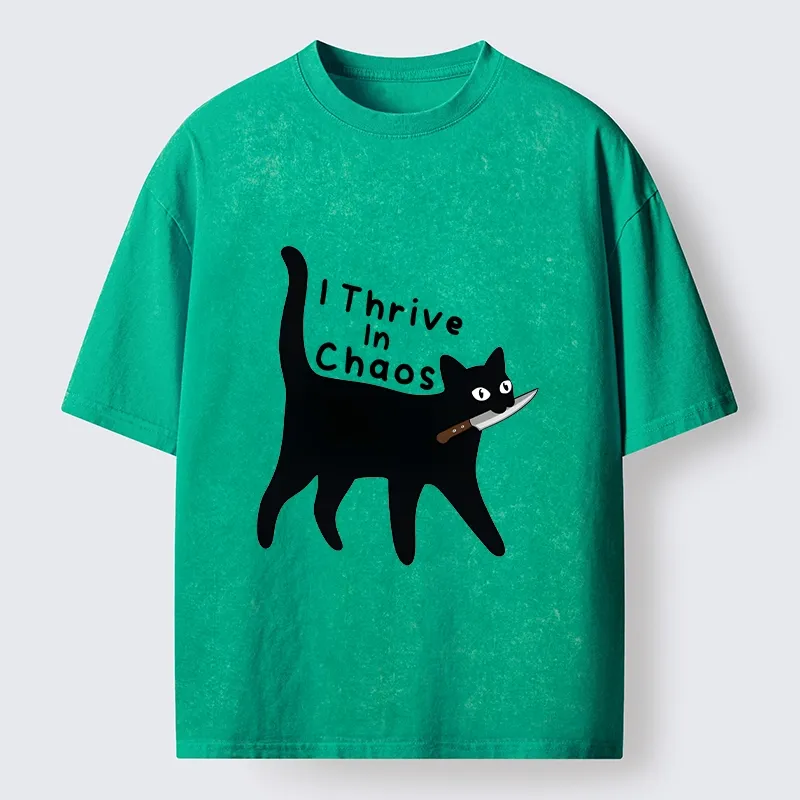 Tokyo-Tiger Chaotic Black Cat With Knife Washed T-Shirt