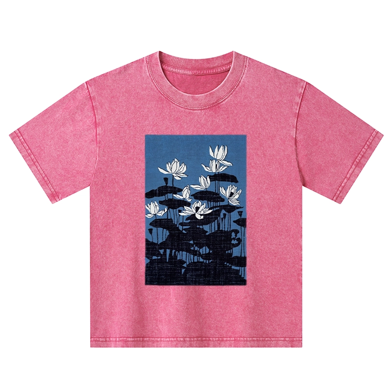 Tokyo-Tiger Blue Lotus Japanese Art Kids Washed T-Shirt