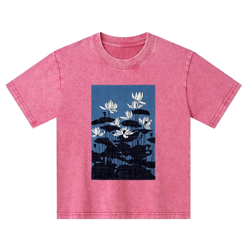Tokyo-Tiger Blue Lotus Japanese Art Kids Washed T-Shirt