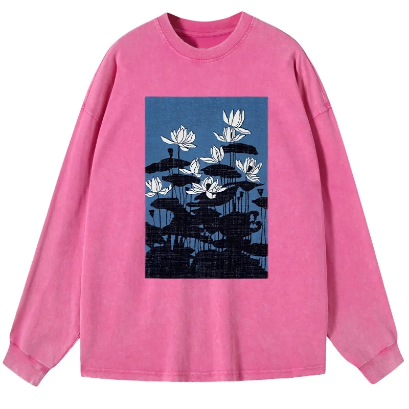 Tokyo-Tiger Blue Lotus Japanese Art Long Sleeve T-Shirt