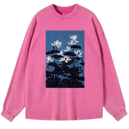 Tokyo-Tiger Blue Lotus Japanese Art Long Sleeve T-Shirt