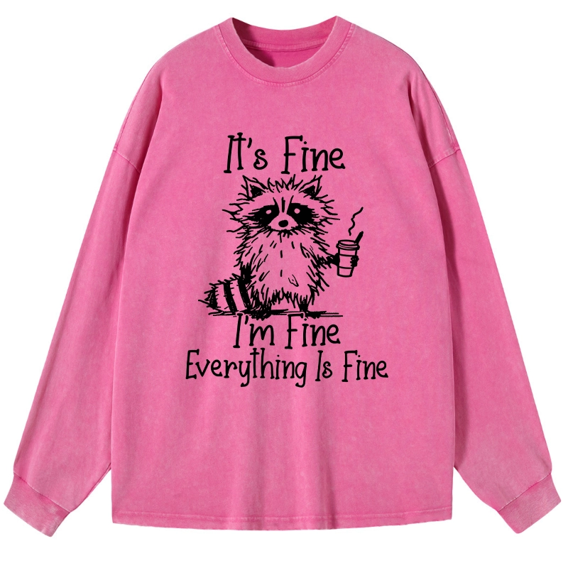 Tokyo-Tiger Raccoon Fine Meme Washed Long Sleeve T-Shirt