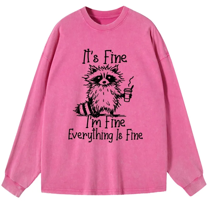 Tokyo-Tiger Raccoon Fine Meme Washed Long Sleeve T-Shirt Sale