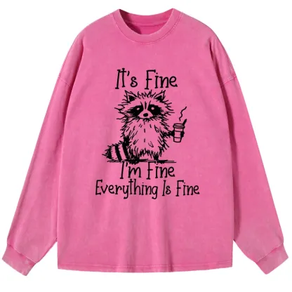 Tokyo-Tiger Raccoon Fine Meme Washed Long Sleeve T-Shirt