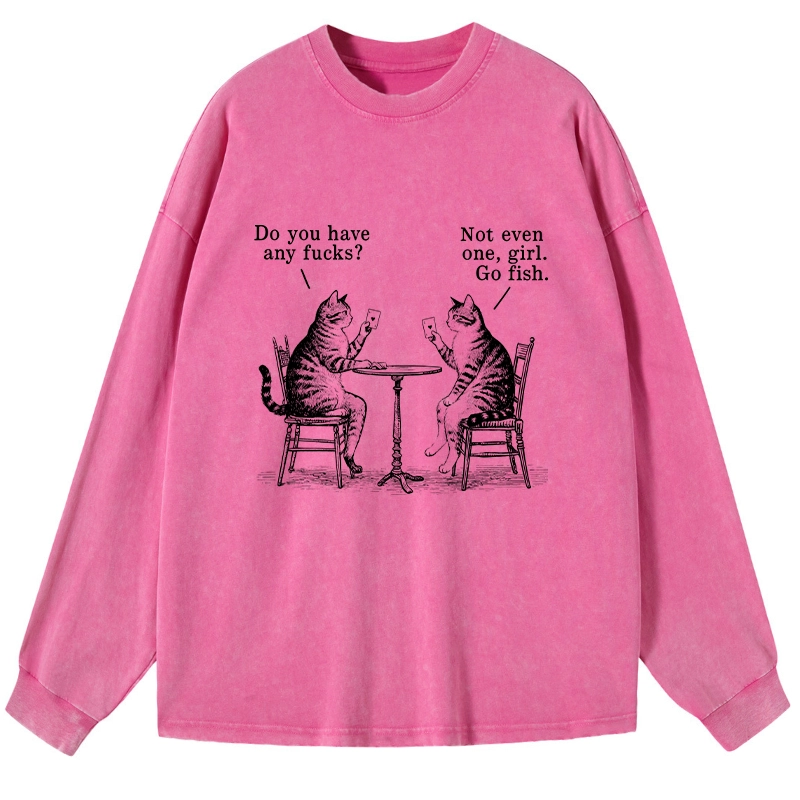 Tokyo-Tiger Cat Poker Night Washed Long Sleeve T-Shirt