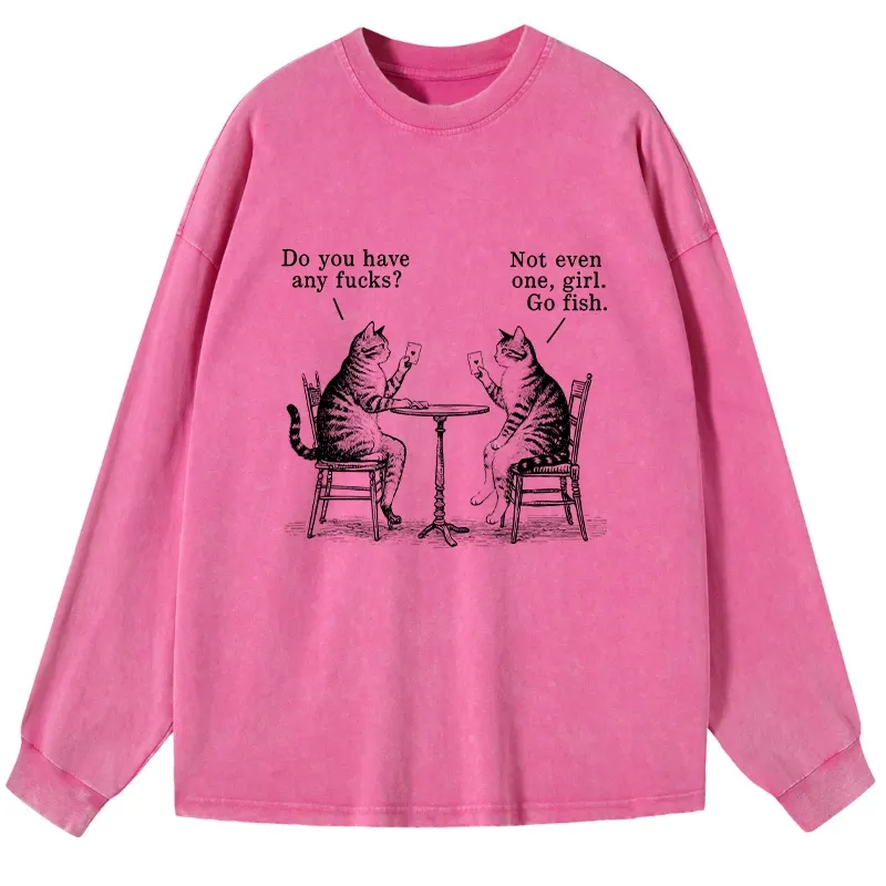 Tokyo-Tiger Cat Poker Night Washed Long Sleeve T-Shirt