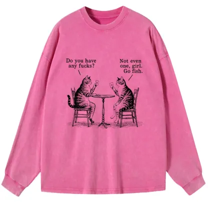 Tokyo-Tiger Cat Poker Night Washed Long Sleeve T-Shirt