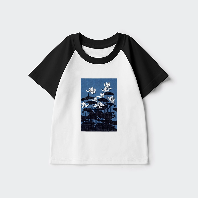 Tokyo-Tiger Blue Lotus Japanese Art Kids Raglan T-shirt