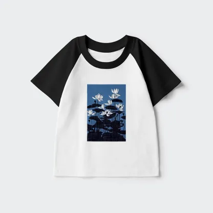 Tokyo-Tiger Blue Lotus Japanese Art Kids Raglan T-shirt