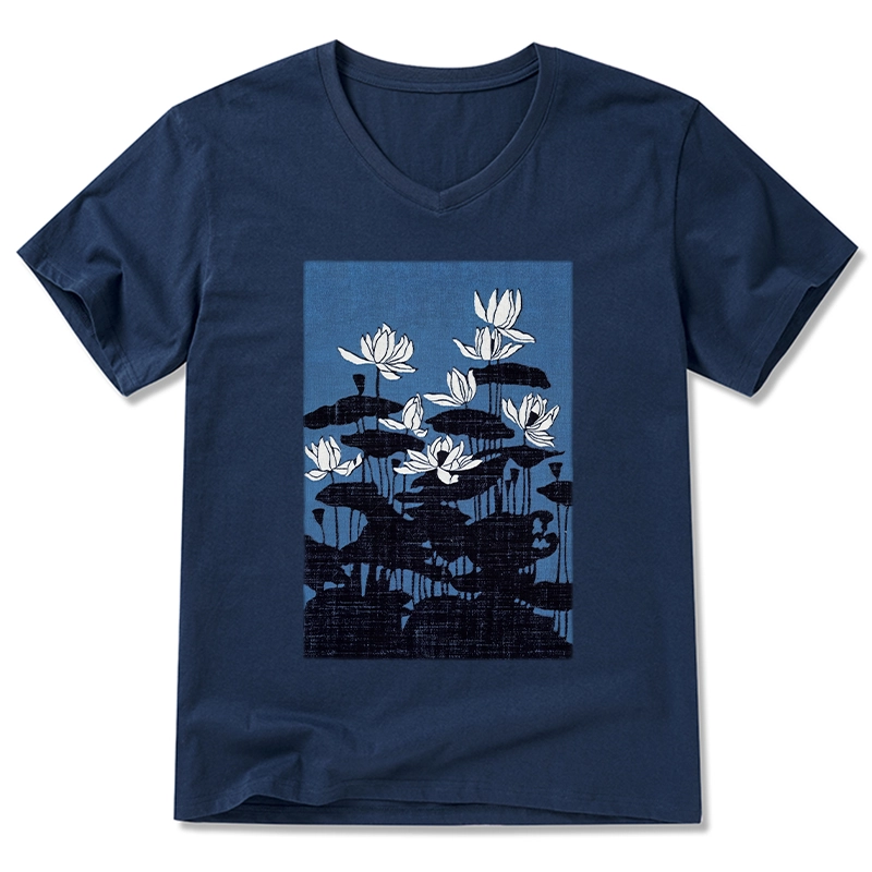Tokyo-Tiger Blue Lotus Japanese Art V-Neck Classic T-Shirt