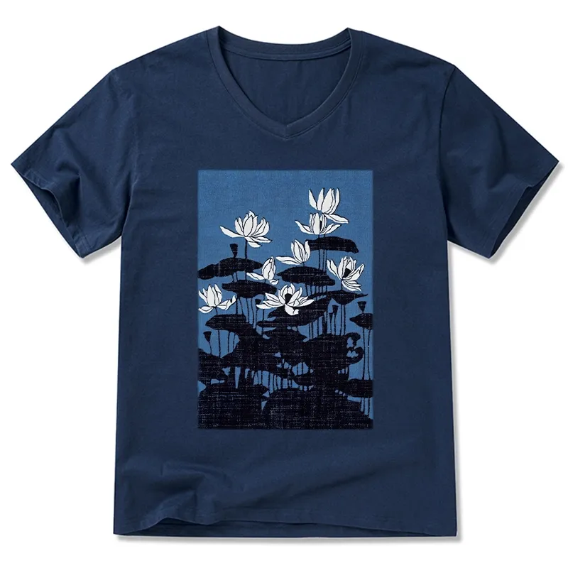 Tokyo-Tiger Blue Lotus Japanese Art V-Neck Classic T-Shirt