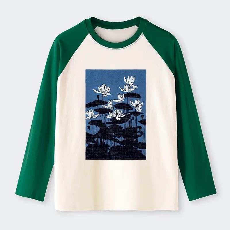 Tokyo-Tiger Blue Lotus Japanese Art Raglan Long Sleeve T-shirt