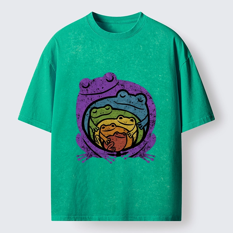 Tokyo-Tiger Rainbow Frogs Hugging Washed T-Shirt